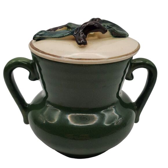 Red Wing Pottery Sugar Bowl Lid Normandy Pattern Forest Green MCM Vintage Dish - Picture 1 of 9